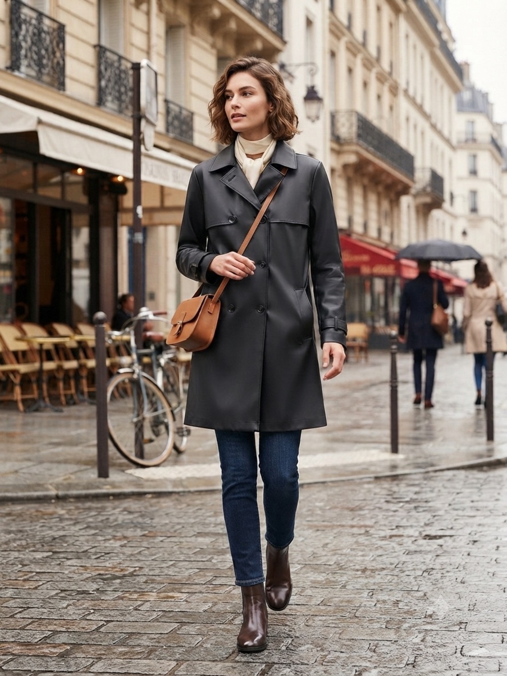 Y2K Waterproof TrenchCoat Black Large Vintage Fall Spring Tailored Chic Raincoat